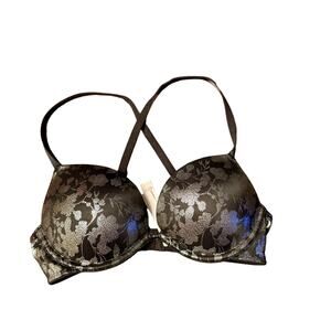 Victoria’s Secret Ultimate Pink black silver super push up bra underwire EUC 32B